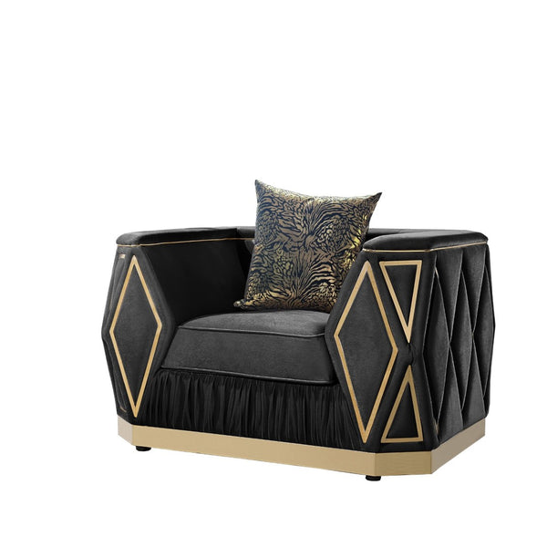 English Elm Cavalli Diamond Upholstered Sofa and Loveseat Set with Gold Accents for Modern Living Black+Gold B009S02182