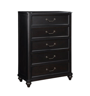 English Elm Charcoal Brown Birch Veneer Five Drawer Chest with Antique Pewter Handles Traditional Bedroom B011P225161
