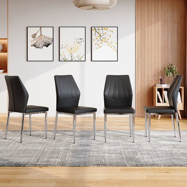 English Elm Set of 4 Brown Shell-Pattern Dining Chairs with Ergonomic Tech Fabric, Sturdy Metal Legs, 37" Black+Silver W1151P359603