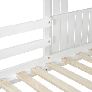 English Elm Wooden Twin Over Full Bunk Bed Farmhouse Playhouse Design with Ladder Guardrails LT000327AAK-1
