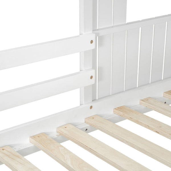 English Elm Wooden Twin Over Full Bunk Bed Farmhouse Playhouse Design with Ladder Guardrails LT000327AAK-1