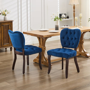 English Elm French Vintage Tufted Upholstered Dining Chair with High-Density Foam, Solid Wood Frame, 300lb Capacity Blue W1143P214541