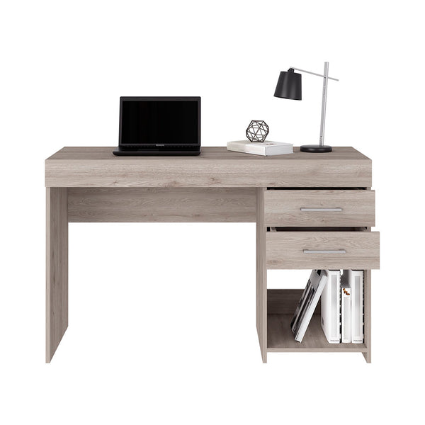 English Elm Ibare Compact Two-Drawer Computer Desk with Lower Shelf, 47.2" Wide Gray Particleboard Workspace and Storage B20091873