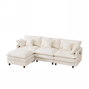 English Elm 101.9-inch Chenille Modular Sofa with Movable Footstool for Living Room Comfort Beige W288S00031