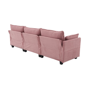 English Elm United We Win Modular Corduroy Sectional with Ottoman Low Profile Living Room Couch Pink W1568S00256