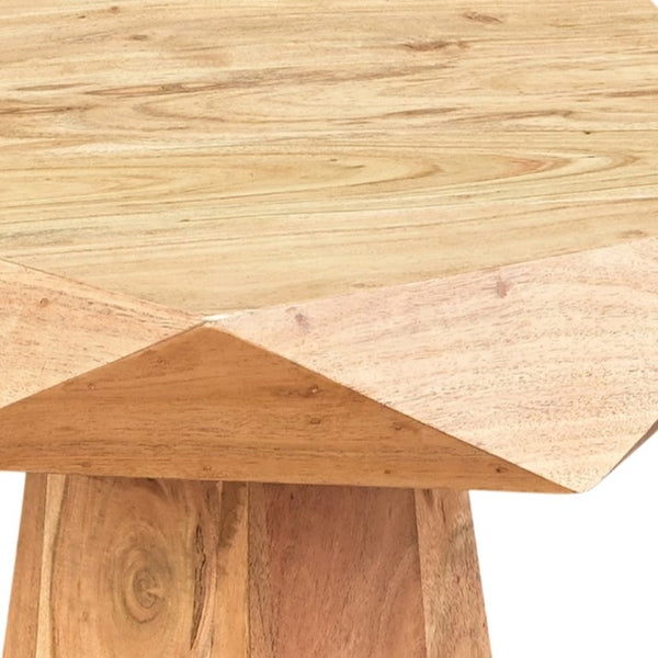 VIG Furniture Duffy Solid Acacia Pentagon End Table With Pedestal Base, Light Brown Handcrafted Grain Finish VGBR-ART-82626