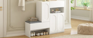 English Elm On-Trend 2-In-1 Shoe Cabinet With Soft Cushion & Arched Doors – Modern Storage Bench For Entryway, White N721P245716K-GIGA