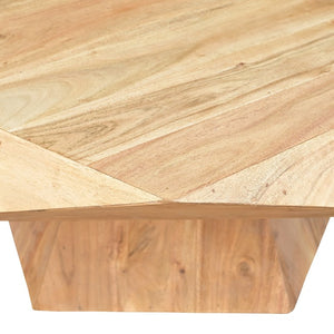 VIG Furniture Duffy Solid Acacia Pentagon Coffee Table, Light Brown Rustic Finish, Low-Profile Pedestal Base, 36" VGBR-ART-82627