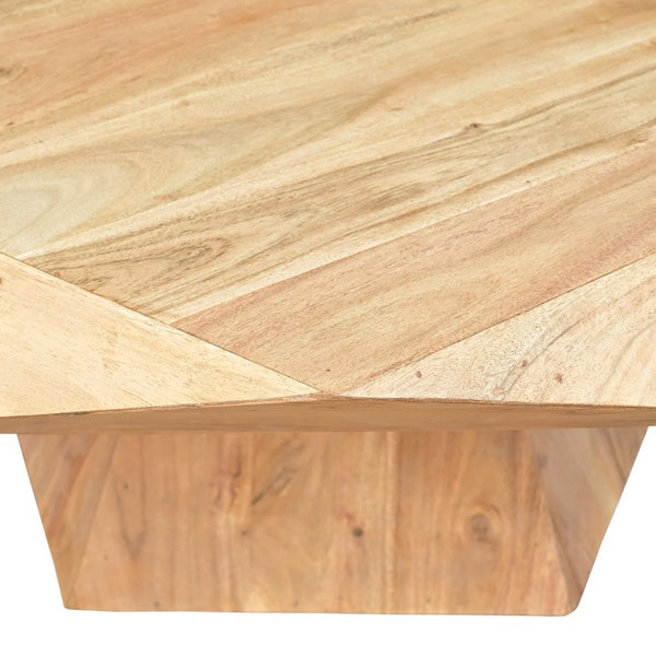 VIG Furniture Duffy Solid Acacia Pentagon Coffee Table, Light Brown Rustic Finish, Low-Profile Pedestal Base, 36" VGBR-ART-82627