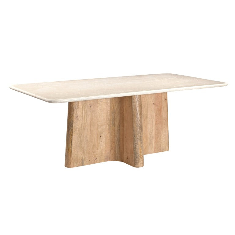 VIG Furniture Harley Cream Bottochine Marble Dining Table With Mango Wood Block Base, Seats 6, Polished Luxe Finish VGBR-ART-82508
