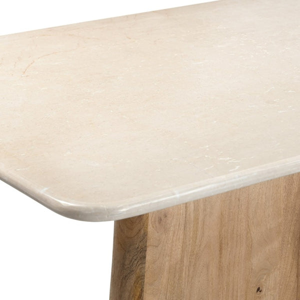 VIG Furniture Harley Cream Bottochine Marble Dining Table With Mango Wood Block Base, Seats 6, Polished Luxe Finish VGBR-ART-82508