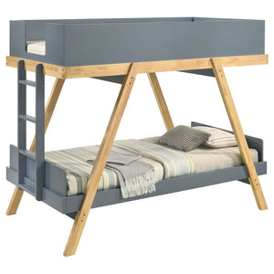 English Elm Crispin Twin Over Kids Bunk Bed Farmhouse Trestle Frame with Foam Mattresses Blue B062S01524