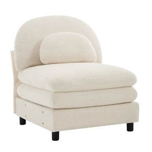 English Elm Vitoria Curved Modular Sofa in Plush Teddy Fleece for Modern Living Rooms Beige White W5656P454256