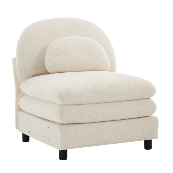 English Elm Vitoria Curved Modular Sofa in Plush Teddy Fleece for Modern Living Rooms Beige White W5656P454256