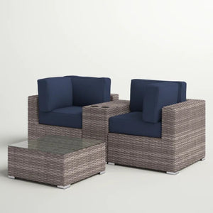 English Elm Ready-To-Use 2-Seat Outdoor Wicker Patio Furniture Set With Plush Cushions & Glass Table B120S00233-GIGA