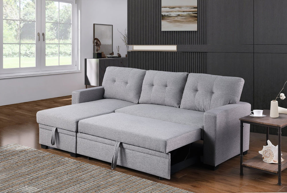 English Elm Convertible Upholstered Sectional Sofa with Pull-out Chaise Sleeper and Storage Light Gray B2730S00003