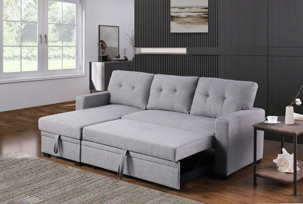 English Elm Convertible Upholstered Sectional Sofa with Pull-out Chaise Sleeper and Storage Light Gray B2730S00003