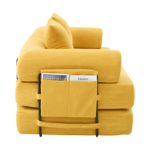 English Elm UNITED modular foldable sofa with metal frame, corduroy upholstery, side pocket & quick assembly convenience Mustard yellow W1568P375635