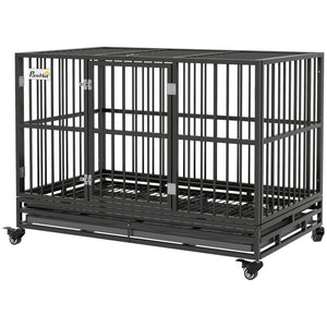 English Elm Pawhut Heavy Duty Metal Dog Kennel with Locking Wheels Dual Access and Slide Out Tray W2225P217161