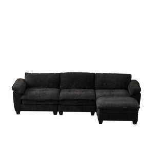 English Elm Living Room Chenille Sectional Sofa with Detachable Ottoman and Pocket Coil Cushions Black W1097S00240