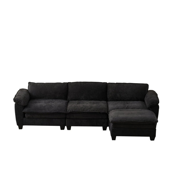 English Elm Living Room Chenille Sectional Sofa with Detachable Ottoman and Pocket Coil Cushions Black W1097S00240