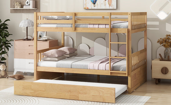 English Elm Full Over Solid Rubberwood Bunk Bed with Trundle Converts to Two Separate Beds W504S00293