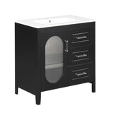 English Elm 30" Bathroom Vanity With Sink, Bathroom Vanity Cabinet With Two Drawers and Door, Adjustable Shelf, Solid Wood and Mdf, Black