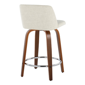 English Elm Toriano 24" Mid-Century Modern Counter Stool Set Of 2 - Swivel Walnut Wood & Cream Fabric Comfort B202S00103-GIGA