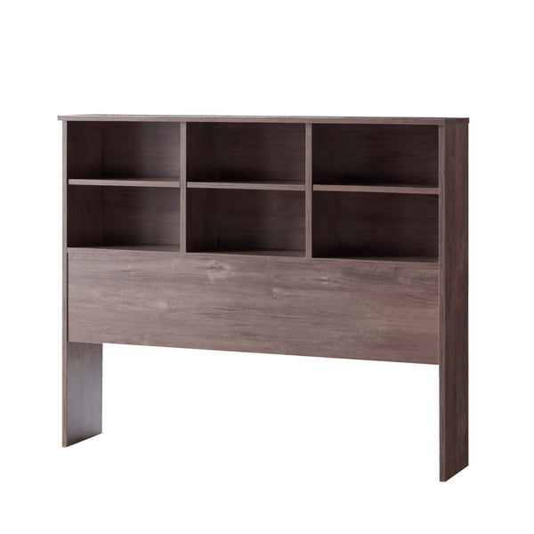 English Elm Full Hazelnut Bookcase Headboard with Six Shelves & 3 Adjustable, Rounded Top Panel, Compact 59.25" L Storage Solution B107P243252