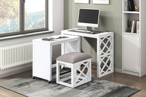 English Elm Desks 3-Piece Set with Rolling Small Desk, Upholstered Stool & Large Stationary Desk for Compact Workspaces White 38.5 L x 21.5 W x 17.5 H B011P287469