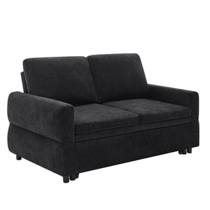 English Elm Convertible Chenille Sleeper Loveseat with Usb Ports and Reclining Backrest for Small Spaces Black N719P390439B