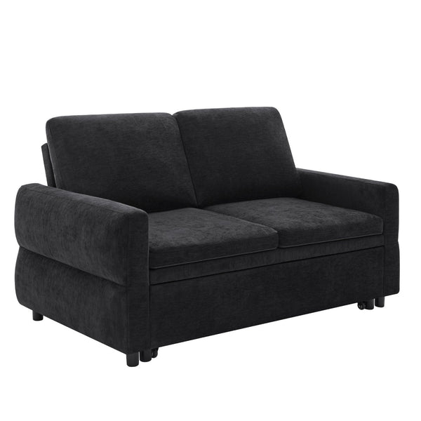 English Elm Convertible Chenille Sleeper Loveseat with Usb Ports and Reclining Backrest for Small Spaces Black N719P390439B