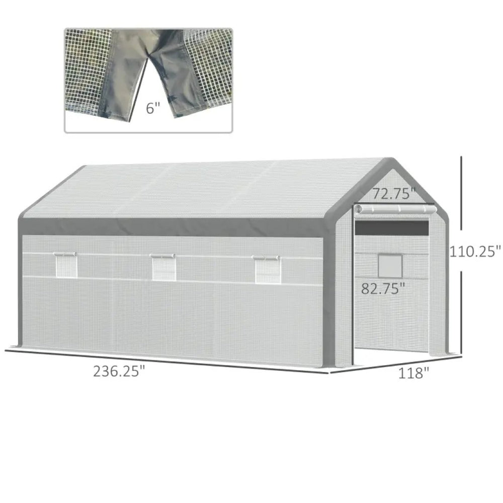 English Elm Garden Walk-in Polytunnel Greenhouse with Steel Frame and Uv Pe Cover for Year Round Growing T3971S00164