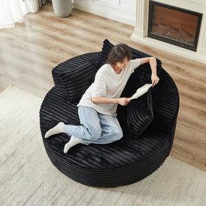 English Elm 55'l Chenille Round Sleeper Chair Fluffy Sculptural Seat for Living Room or Bedroom Black W834P401584