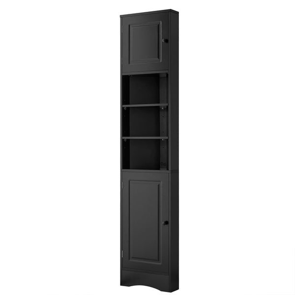 English Elm Multi-Functional Corner Cabinet Tall Trapezoid Bathroom Storage with Adjustable Shelves, Doors, Anti-Dump Device Black WF530911AAB