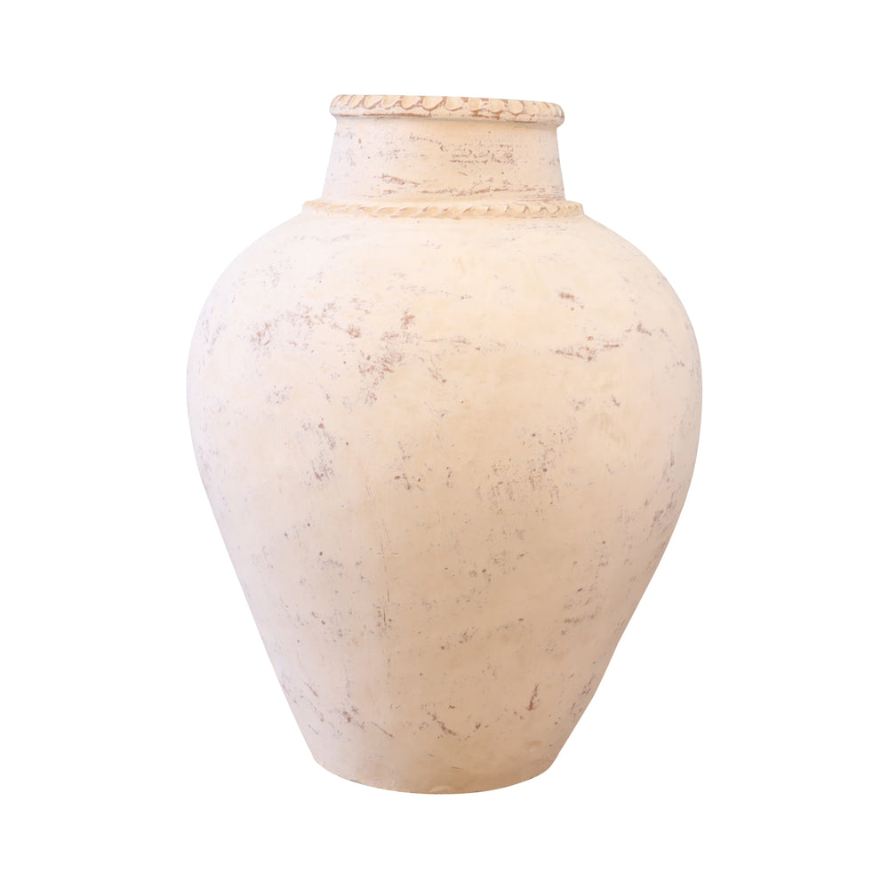 Lilys Approx. 20" High Terracotta Vase With Lace Décor Distressed White 8576