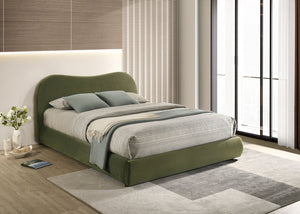 English Elm Olive Curved Upholstered Queen Bed with Built-In Footboard Drawer, Solid Wood Frame, Luxurious Velvet Finish Olive Green 32 L x 21 W x 15 H B2741S00716
