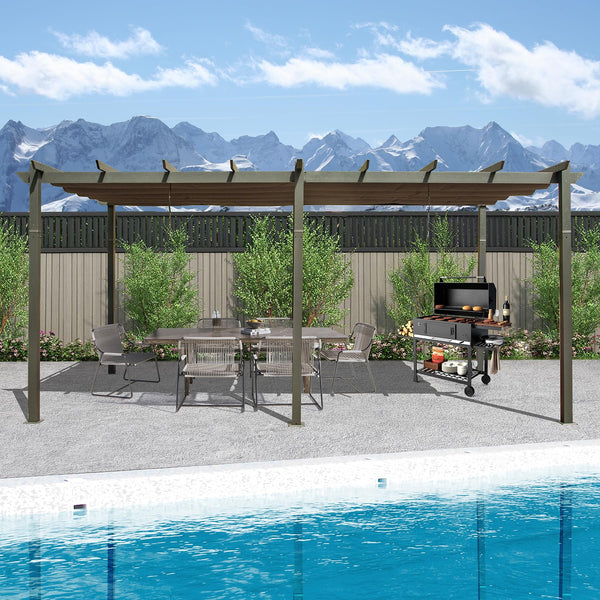 English Elm 11 11 X 20 FT Retractable Pergola with UV & Water-Resistant Dual Canopies, Aluminum Frame, Dark Gray W1859S00080