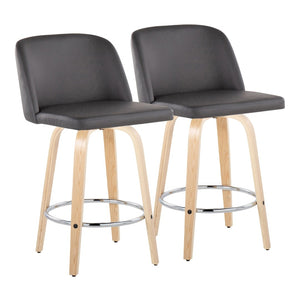 English Elm Toriano 26" Fixed Height Counter Stool Set Of 2 - Stylish Grey Faux Leather & Natural Wood Design B202S00434-GIGA