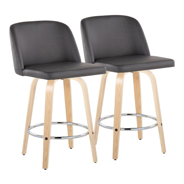 English Elm Toriano 26" Fixed Height Counter Stool Set Of 2 - Stylish Grey Faux Leather & Natural Wood Design B202S00434-GIGA