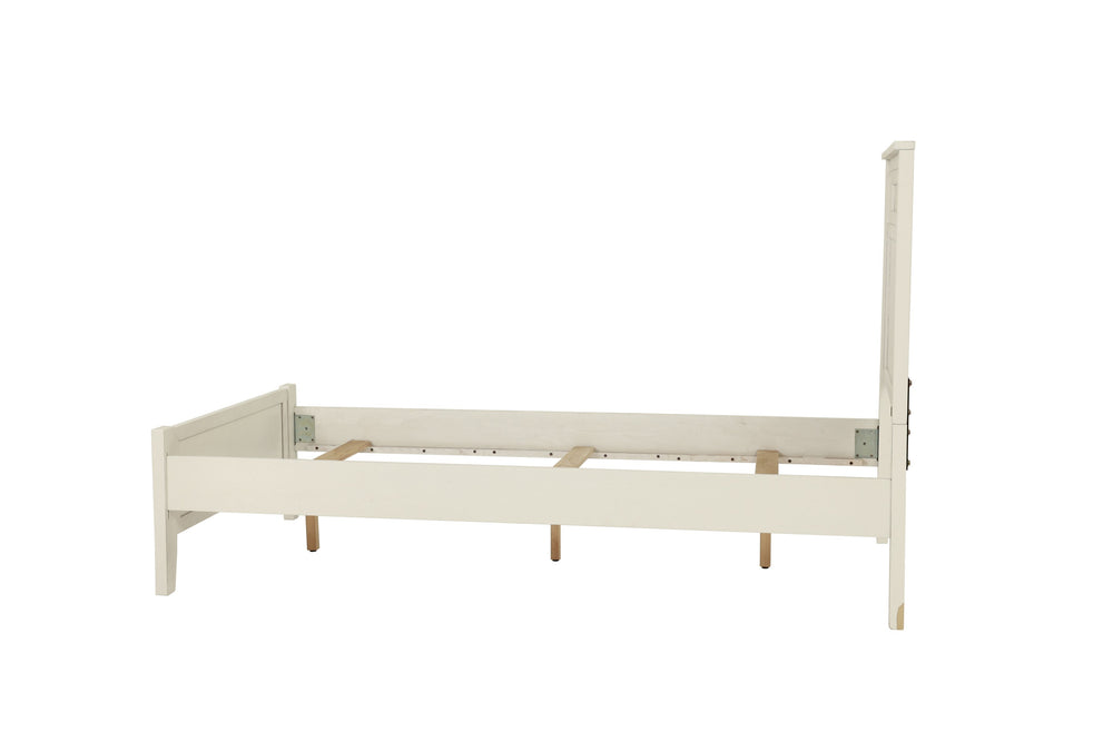 English Elm Simple Modern Full Size Bedframe with Carved Vertical Lines, Rubberwood MDF Construction, Elegant Design White 80 L x 8 W x 4 H B011S01986