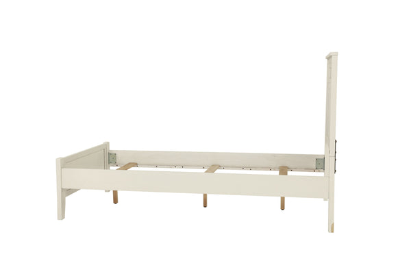 English Elm Simple Modern Full Size Bedframe with Carved Vertical Lines, Rubberwood MDF Construction, Elegant Design White 80 L x 8 W x 4 H B011S01986
