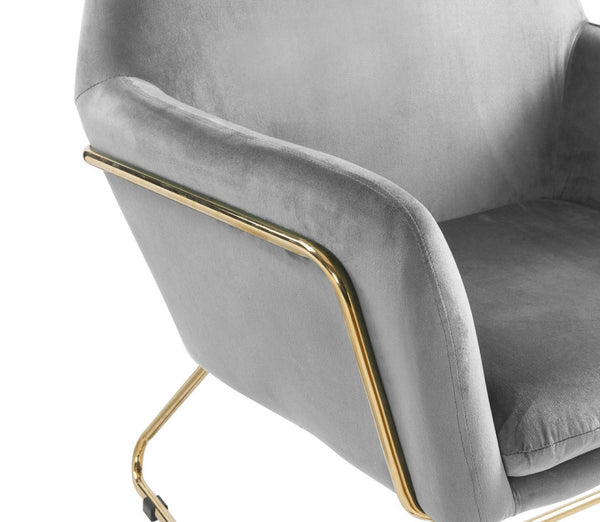 English Elm Kyra Velvet Accent Chair with Gold Metal Legs for Glam Living Room Decor Gray B2749P413225