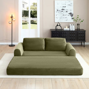 English Elm 2-in-1 Corduroy Futon Sofa Sleeper with Foam Fill and Modular Floor Profile Green W1117P417299