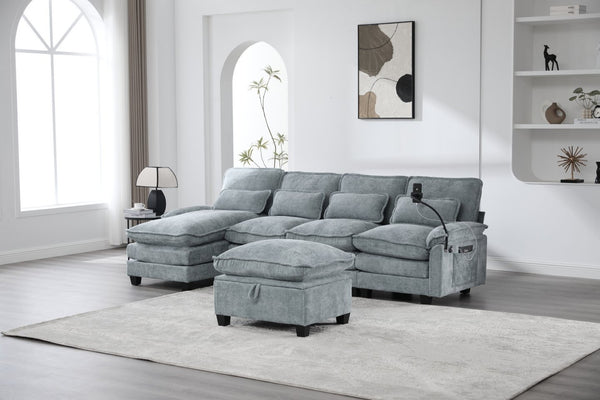 English Elm United We Win 106" U-Shaped Sectional Sofa With Ottoman, Usb Ports & Dual Side Pockets For Comfort W1568S00230-GIGA