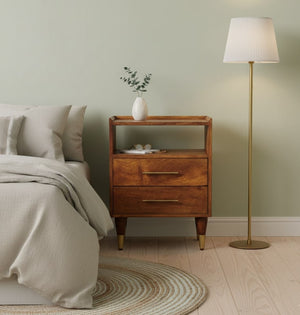 English Elm Artisan Solid Mango Wood Bedside Table Handcrafted Golden Teak Farmhouse Nightstand B182P434582