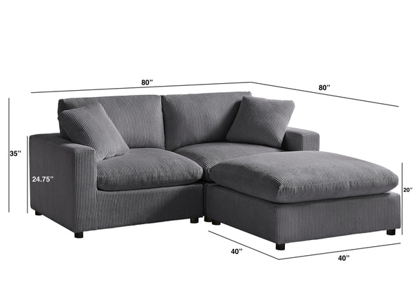 English Elm Chelsea Modular 3-Piece Chofa In Charcoal - Stylish, Customizable Comfort With Modern Design Elements B050S00016