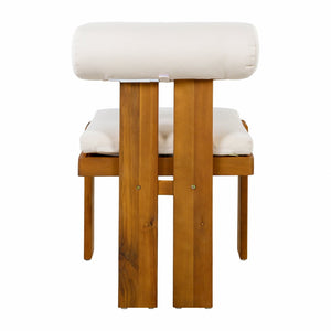 English Elm Outdoor Acacia Wood Dining Chairs Set of 2 with Sculptural Cylindrical Backrest Cushions N776P387625B