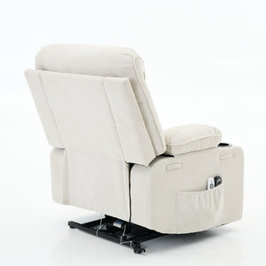 English Elm Ivory Corduroy Recliner with Heat, Massage & Assistive Lift — Remote Control, Cup Tray Comfort W570P320340