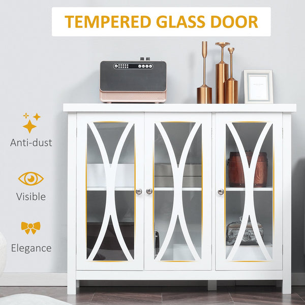 English Elm Homcom Modern Buffet Cabinet With 3 Glass Doors, Adjustable Shelves, Stylish Arc Design, White W2225P217377